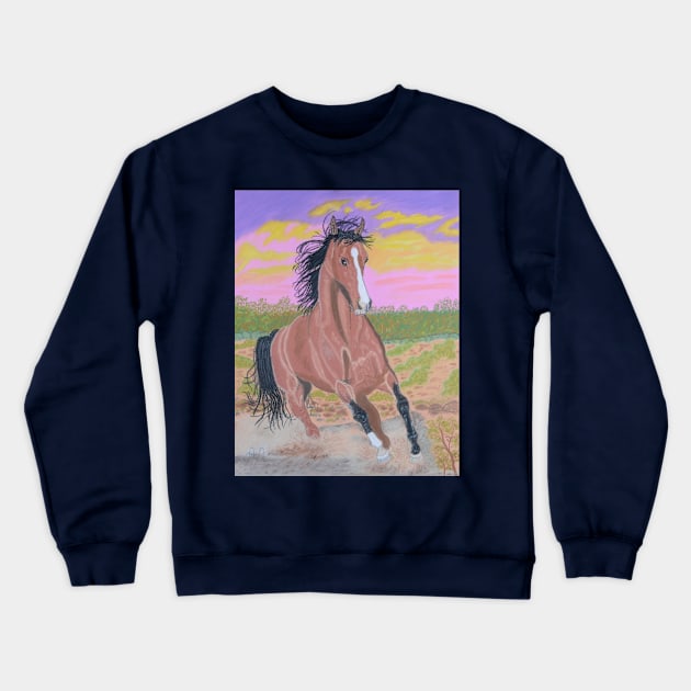 A brown horse at sunset Crewneck Sweatshirt by Anton Liachovic